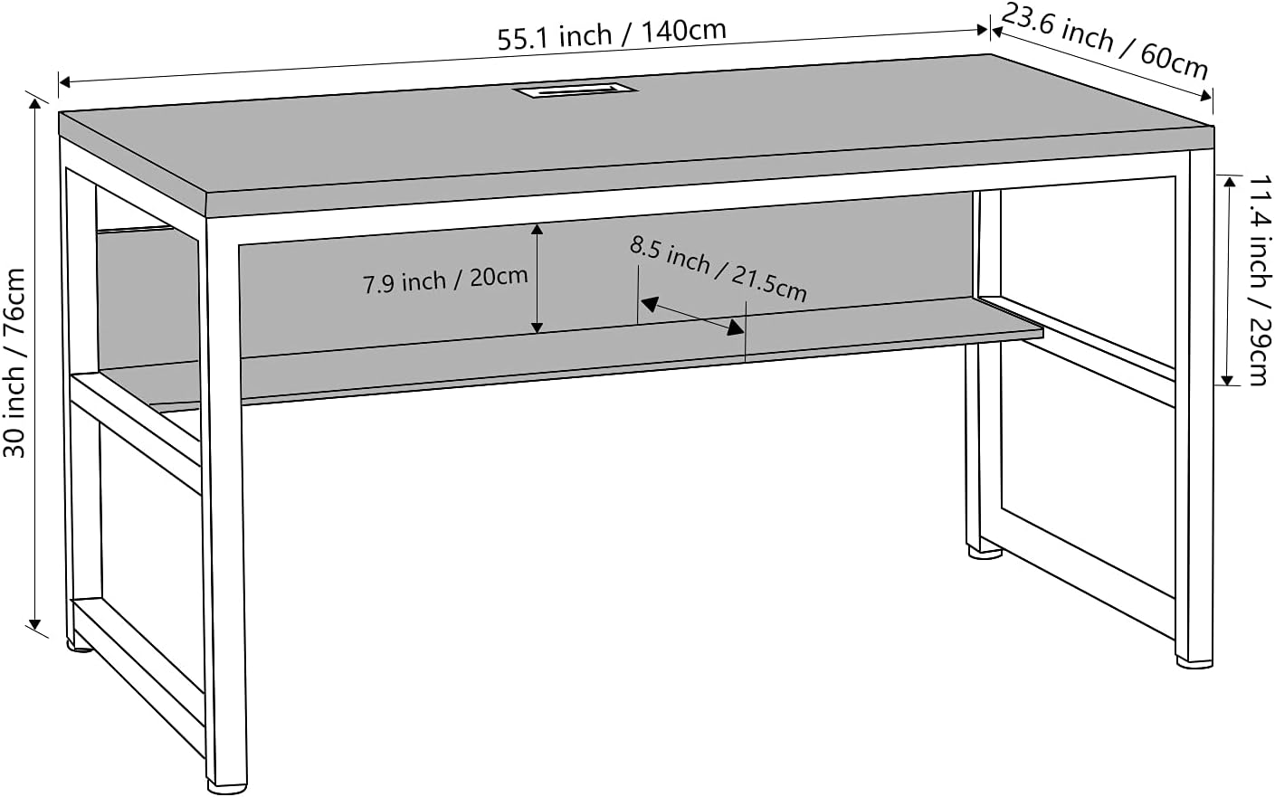 TOPSKY Computer Desk with Bookshelf/Metal Hole Cable Cover 1.18" Thick Desk (55", Espresso Gray)