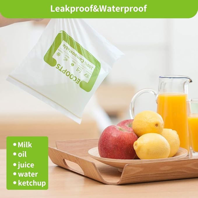 100% Compostable Large Gallon Zip Bag | ECO-Friendly Food Storage Bags | Freezer Bag | Plant-Based BPA-free | Seal well for Fruit,Food and Snack (1, Large)