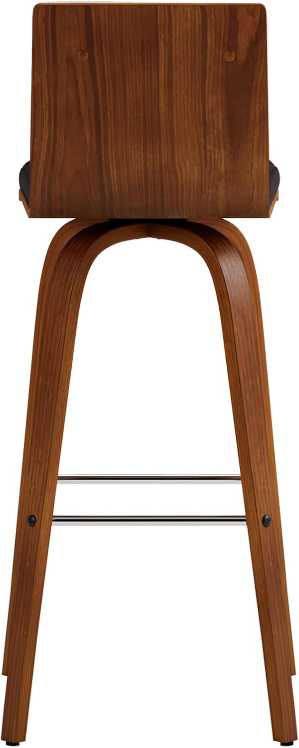 Vienna 30" Swivel Bar Stool in Walnut Wood Finish with Brown Faux Leather - Set of 2