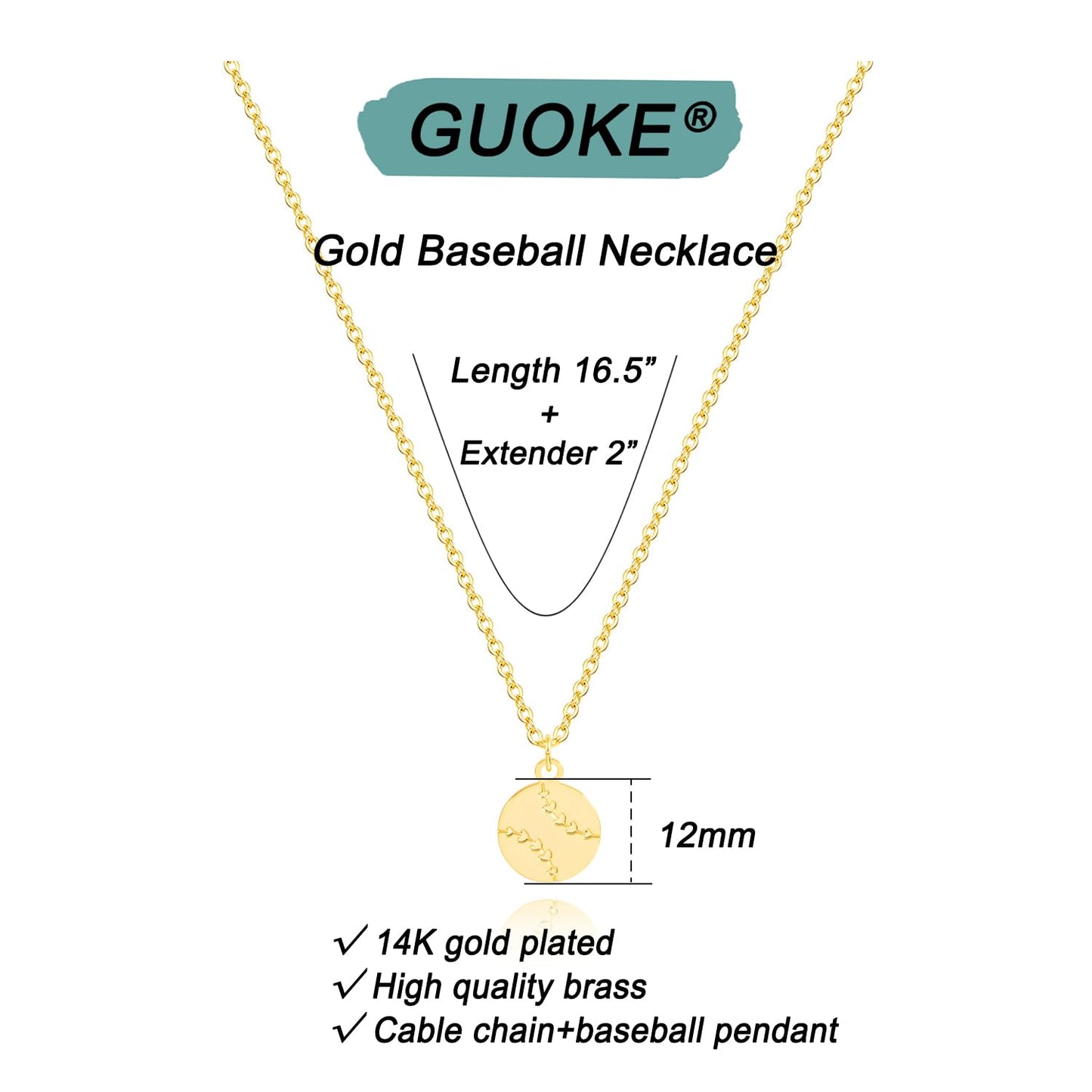 GUOKE Baseball Necklace for Women - Gold Baseball Necklace 14K Gold Plated Dainty Gold Necklace Jewelry for Women