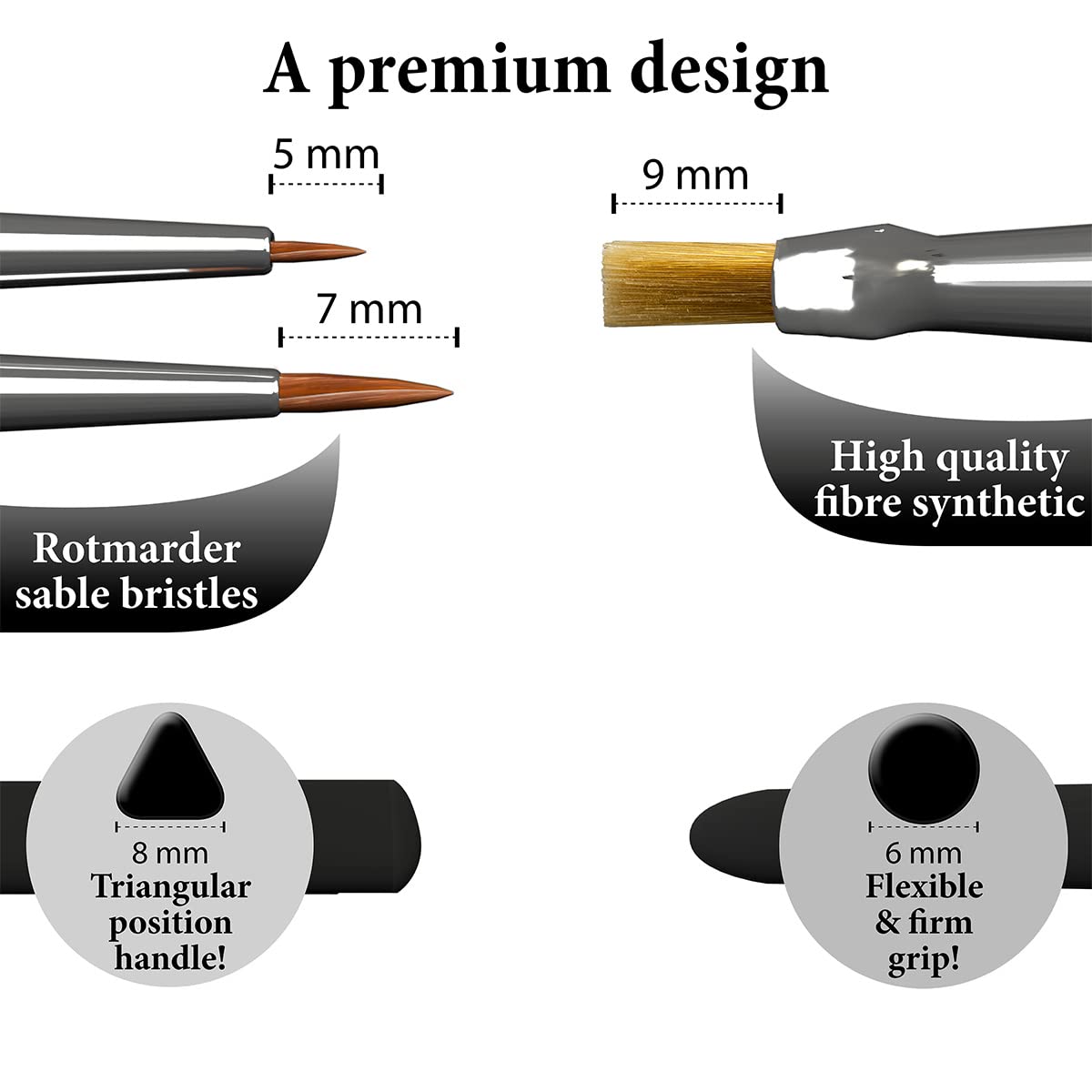 The Army Painter Gamemaster Character Brush Set - Precise Detail Brush Set Include 1 Small Detail Brush, 1 Monstrous Brush, 1 Drybrush Fine Detail Paint Brush, Small Paint Brush for Miniature Painting