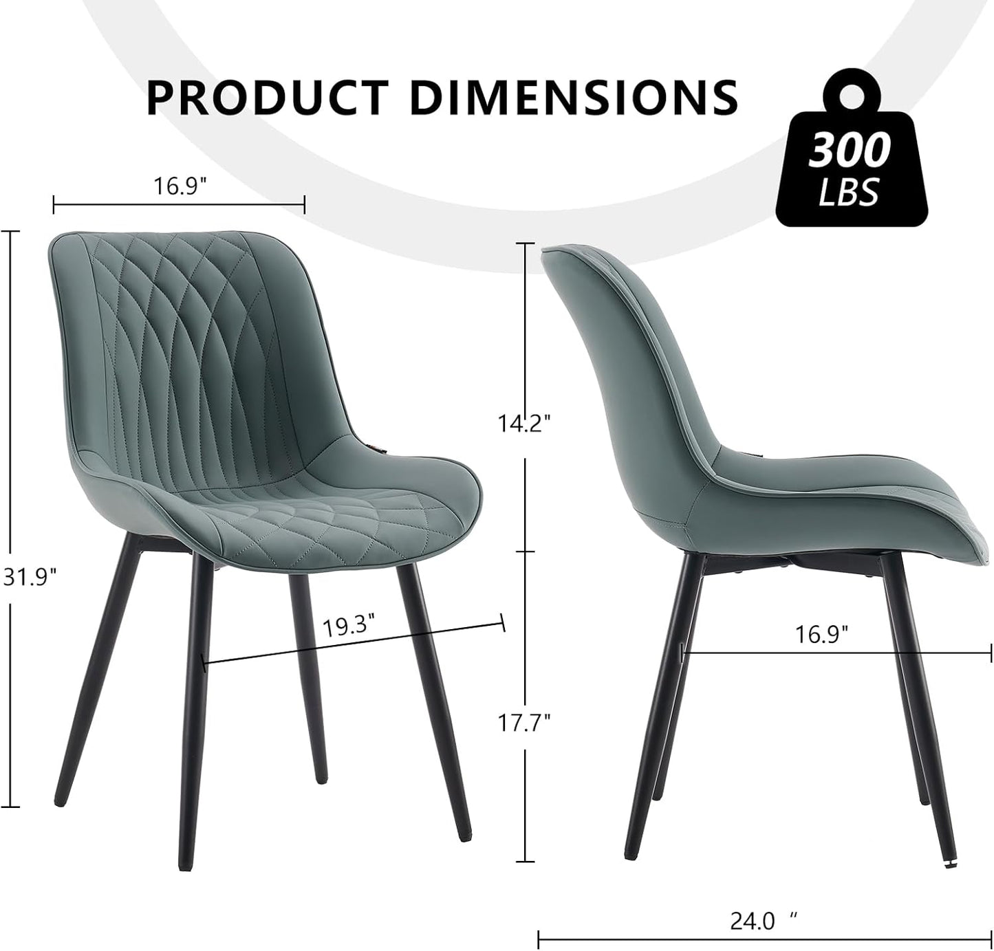 YOUNIKE Dining Chairs Set of 2 with High Back Mid Century Modern Kitchen & Dining Room Chairs PU Faux Leather Upholstered Wide Comfortable Padded Accent Chair for Living Room Bedroom Greyish Green