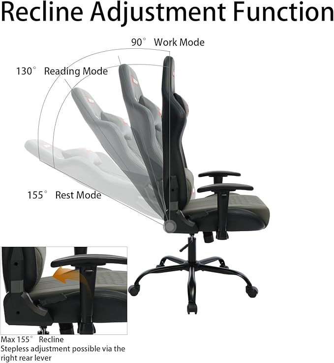 Video Game Chair Ergonomic Comfortable Gaming Office Chair Height-Adjustable with a 360° Swivel Base and Headrest(1002-Grey)