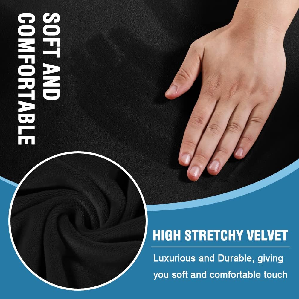 H.VERSAILTEX Sofa Cover 3 Piece T Cushion Loveseat Slipcovers Thick Velvet Couch Cover Furniture Protector Stretch T Cushion Sofa Covers for 2 Cushion Couch with 2 Individual T Cushion Covers, Black