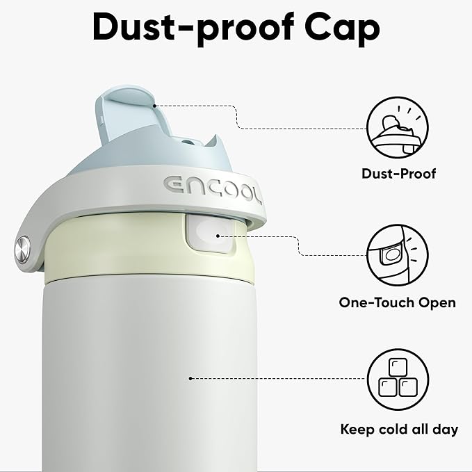 ENCOOL Leakproof Insulated Water Bottle with Straw Dual-Sip Water Bottle Bag-Safe Design for Work, Commute & Gym – Keeps Drinks Cold All Day, 32 oz, Cloud-Hill White