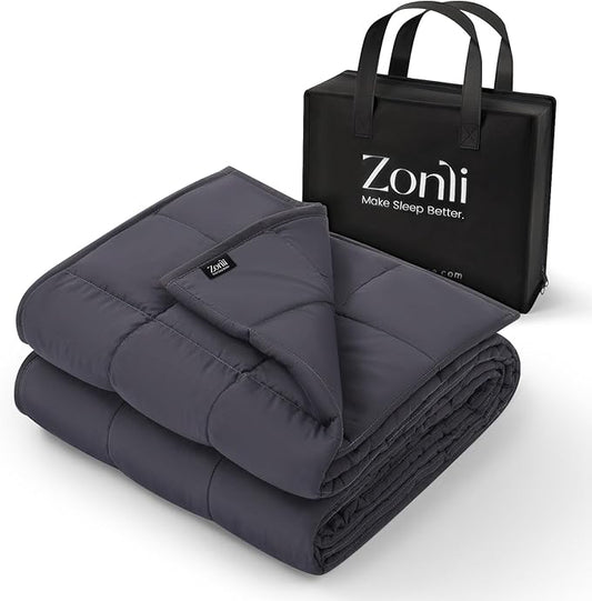 ZonLi Weighted Blanket for Adults (60"x80", 10lbs, Dark Grey) Queen Size High Breathability Cooling Heavy Blanket, Soft Material with Premium Glass Beads, All-Season, Easy Care