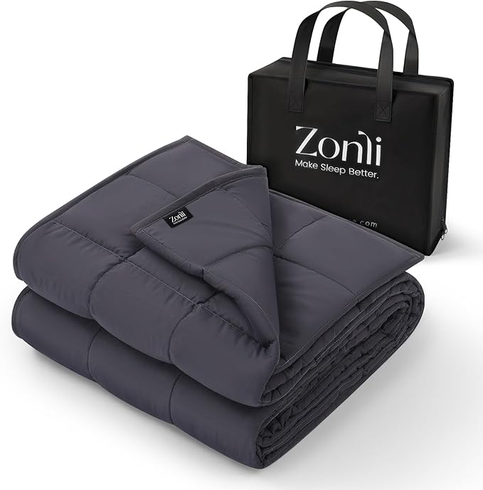 ZonLi Weighted Blanket for Adults (48"x72", 12lbs, Dark Grey) Twin Size High Breathability Cooling Heavy Blanket, Soft Material with Premium Glass Beads, All-Season, Easy Care