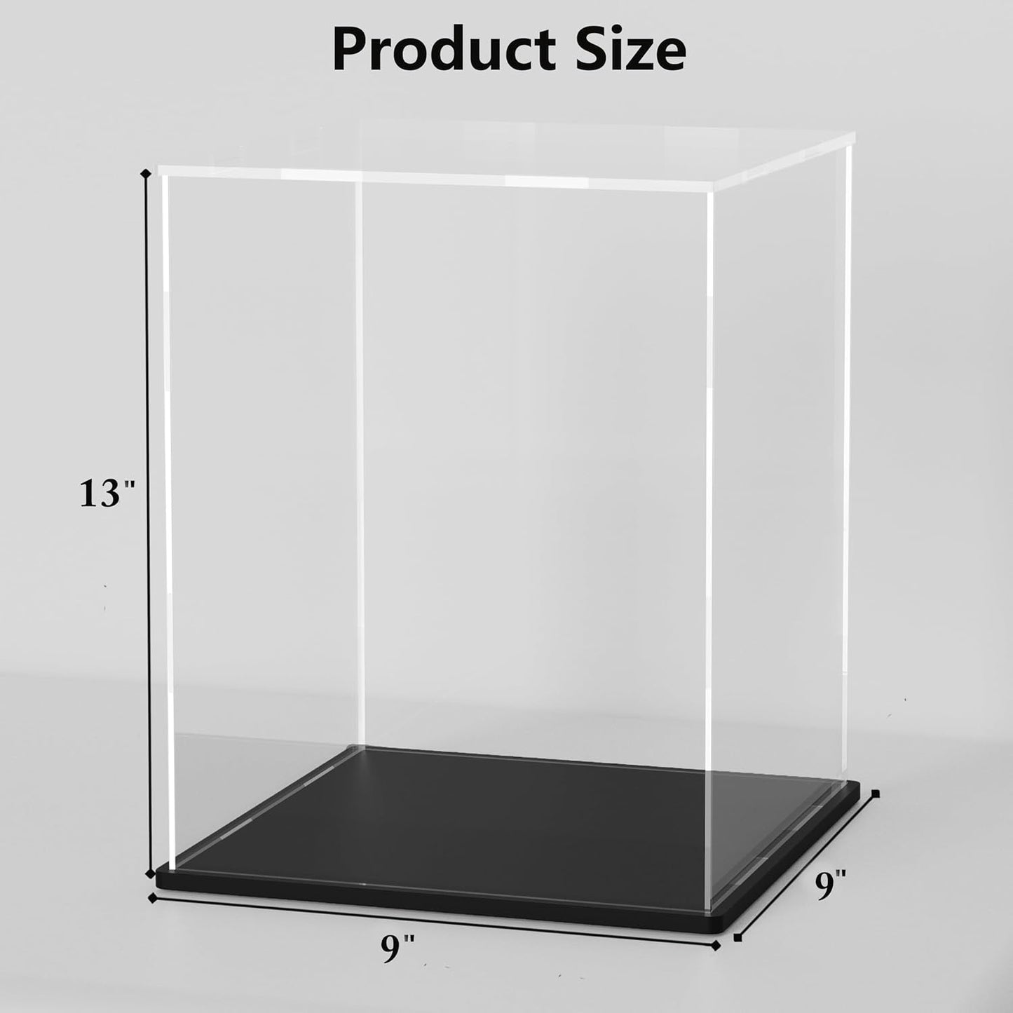 Acrylic Box with Matt Black Base, Simple Self-Assembly Clear Acrylic Display Case, Portrait Format Showcase with Lid for Collectibles, Toys and Jewelry (9x9x13 inch)