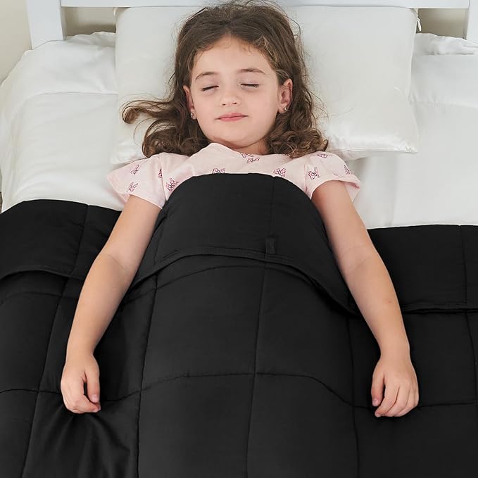 yescool Weighted Blanket (7 lbs, 41" x 60", Black) Cooling Heavy Blanket for Sleeping Perfect for 60-90 lbs, Breathable Blanket with Premium Glass Bead, Machine Washable
