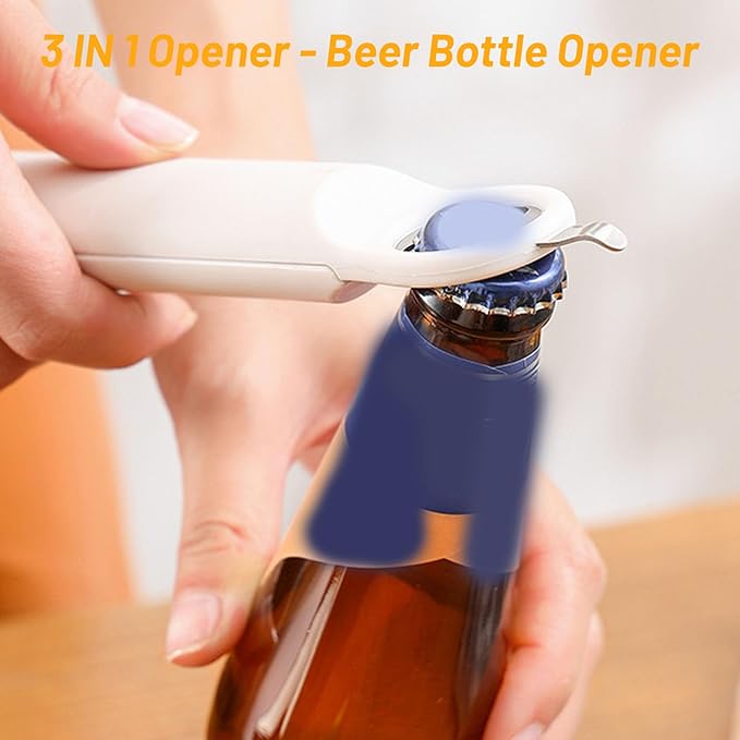 3 in 1 Jar Opener Bottle Opener Beer Soda Can Opener Manual, Adjustable Cap Screwer Jar Openers for Weak Hands Gifts for Seniors or Arthritis, Bottle Opener Magnet for Kitchen Storage (Red)