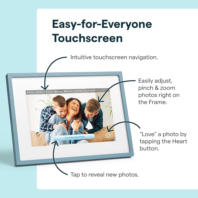 Skylight Digital Picture Frame 2 – 10" Full HD Wi-Fi Touch Screen, 16GB Digital Photo Frame, Load Photos & Videos Directly from Phone, Anti-Glare – Ideal for Personalized Gifting, Classic Blue