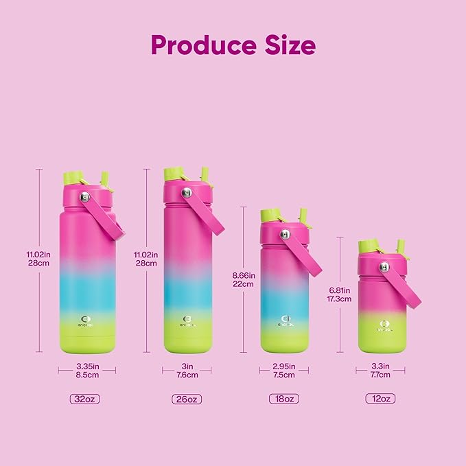 ENCOOL Insulated Water Bottle with Straw Stainless Steel Water Bottle, Leak-Proof, BPA-Free, Double Wall Vacuum Keeps Cold for 24 Hours for Sports, Travel, School (18 oz, Lime Sorbet)