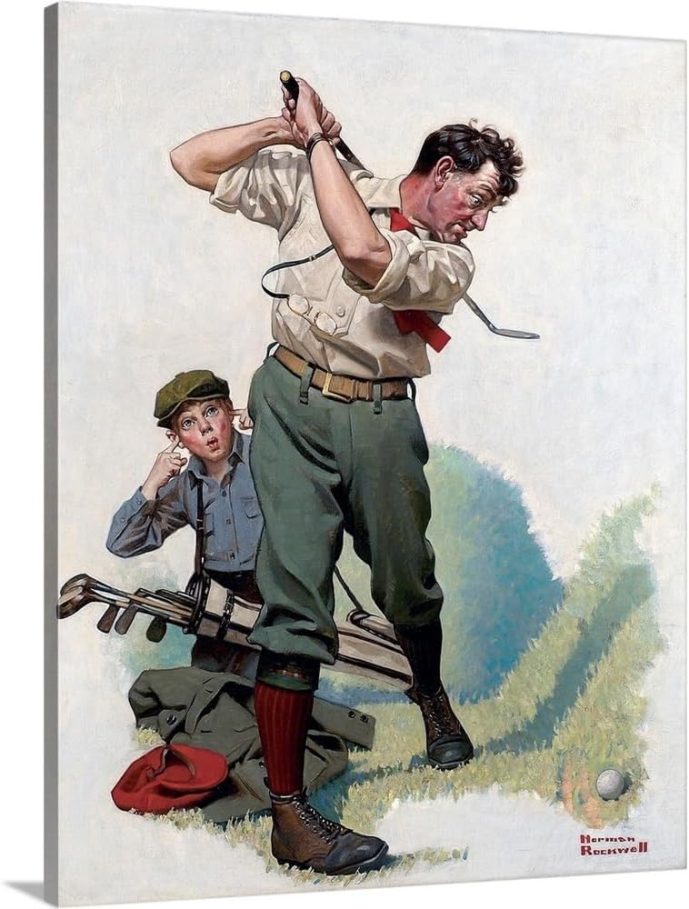 CANVAS ON DEMAND The Golfer Canvas Wall Art Print by Norman Rockwell, Classic, Vintage, Figurative, Traditional, Home Decor, Sports, Figurative Artwork, 24" x30in