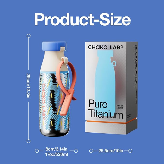 CHAKO LAB Insulated Ti Water Bottle with Two Strap | BPA-Free Leak Proof | 17oz Bottle with Spout Lid & Straw | Sunny