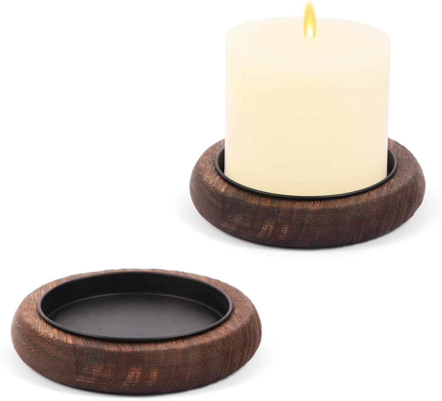Wood Candle Holder Farmhouse Decor Wooden Pillar Candles Tray for Table Centerpiece Small Decorative Tray Riser Round Wooden Plate Pedestal Stand for Coffee Table for Christmas Decor Mu-2