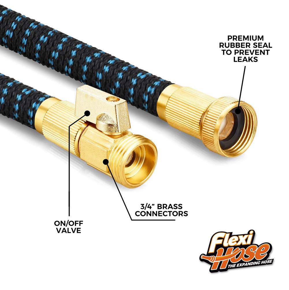 Flexi Hose Expandable Garden Hose with 8 Function Nozzle, 100FT - Lightweight Retractable Garden Hose, Water Hose - No-Kink Flexibility, 3/4 Inch Solid Brass Fittings and Double Latex Core