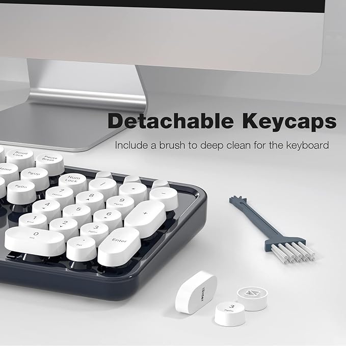 Wireless Keyboard and Mouse Combo, 104 Keys Full-Sized Typewriter Keyboards and Retro Mouse, 2.4 GHz USB Receiver Plug and Play, for Windows 7 8 10, PC, Laptop, Desktop (Dark Blue)