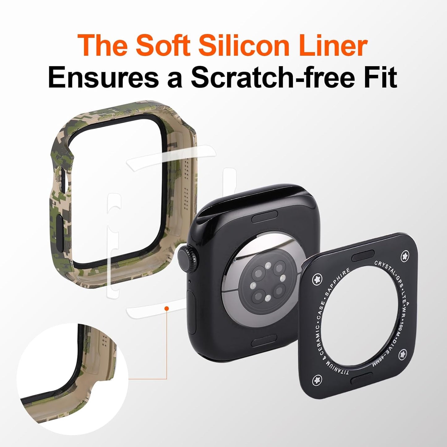 Metal Bumper Cover Compatible with Apple Watch Series 9/8/7 Case 45mm, Rugged Shockproof Screen Protector with Back Frame for iWatch 45mm, Straight Edge Design