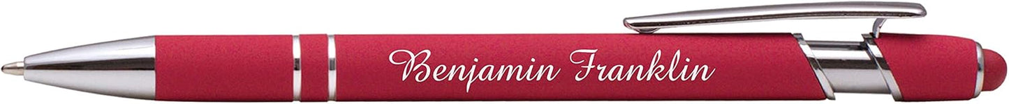 ExpressDesigns™ - Premium Custom Pens with Stylus | Burst of Color | Personalized Soft-Touch Metal Printed Name Pens w/Black Ink - Imprinted w/Logo or Message - 12 pcs/pack (Red)