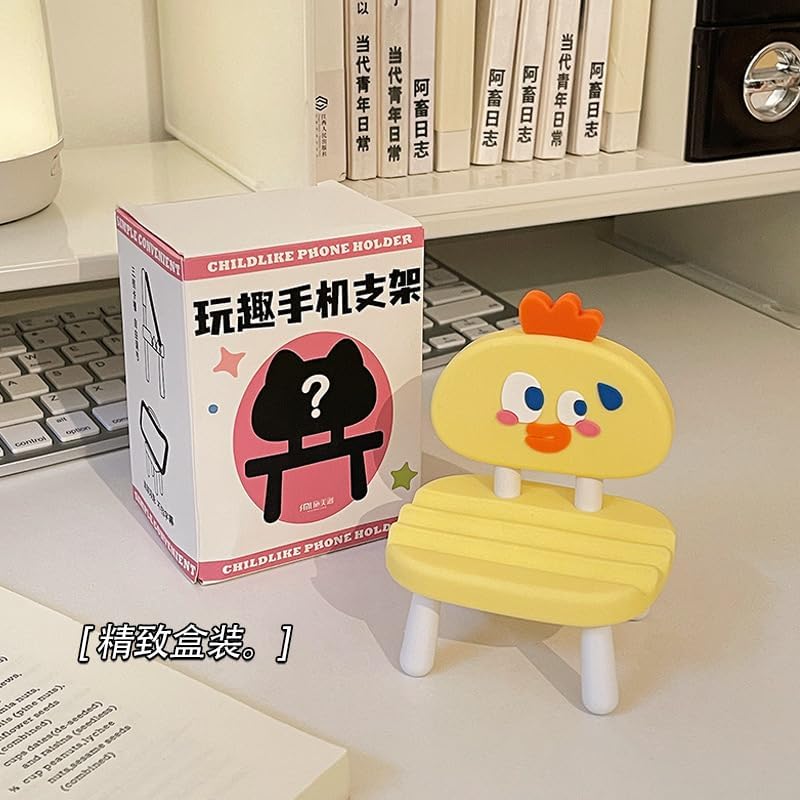 Super Cute Funny Face Animal Chair Cell Phone Stand, Adjustable Mobile Phone Support‌ Holder‌ Cellphone Mount‌ for Desk, Compatible with Phone 17 16 15 14 13, Smartphone, Pad, Tablet -Black Cat