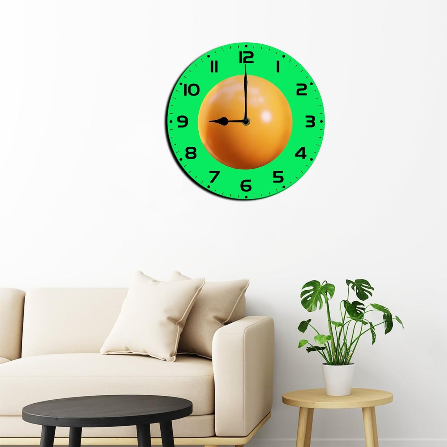 Soliyoahee Bing Ping Pong Clock Round Wooden Wall Clock Home Decor Silent No Tick Battery Powered for Living Room Bedroom Kitchen Bathroom 10inch