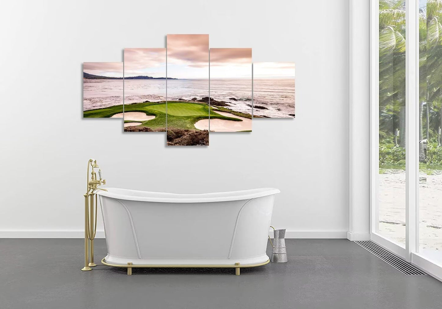 California Coastline Golf Course Wall Art Pictures USA California Golf Course Wall Decor for Living Room Bedroom Bathroom Home Decorations Canvas Prints Framed Ready to Hang(50''W x 24''H)