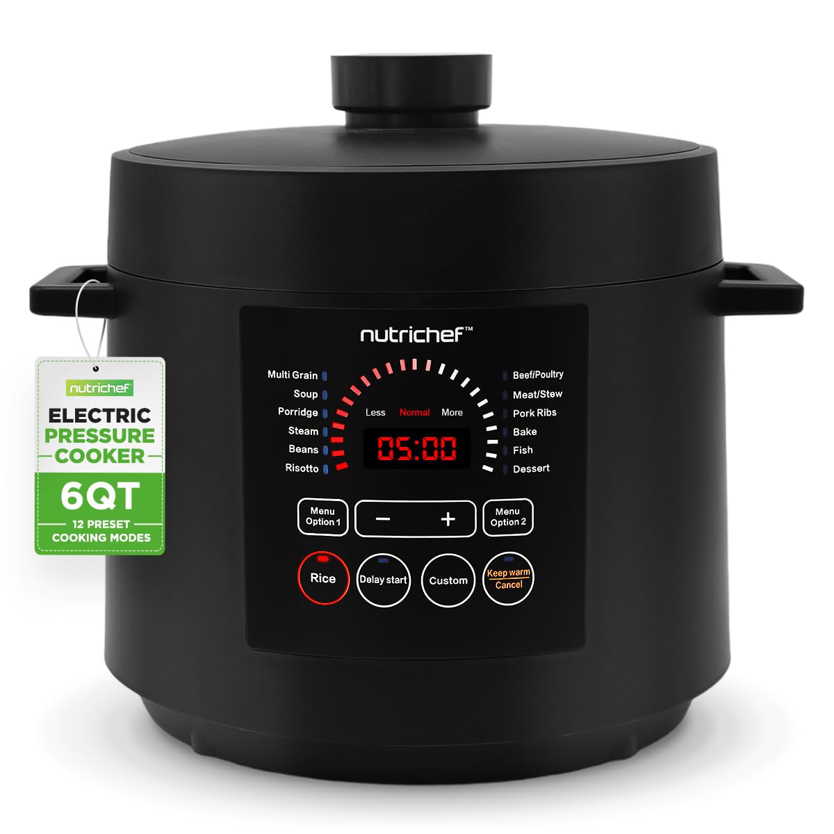 Nutrichef Electric Pressure Cooker 6 Quart Capacity | 9 Function Digital Countertop Pressure Cooker | Adjustable Time & Temperat