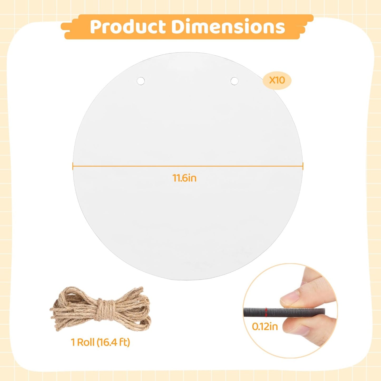 10 Pcs Sublimation Door Hanger Blanks - 12 Inch Round Unfinished MDF Wood Sign Blanks for Heat Press, White Wall Hanging Ornaments with Rope for DIY Decoration