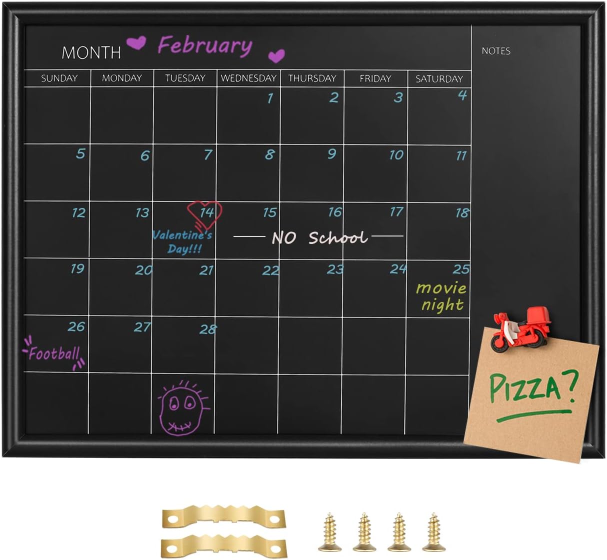 TORASO Calendar Chalkboard, Small Magnetic Surface Black Wood Frame Chalk Board for Planning/School Timetable/Memo,11.8 x 15.7 inches, Hanging Board for Office, School and Home(YLHB-BK-3040)