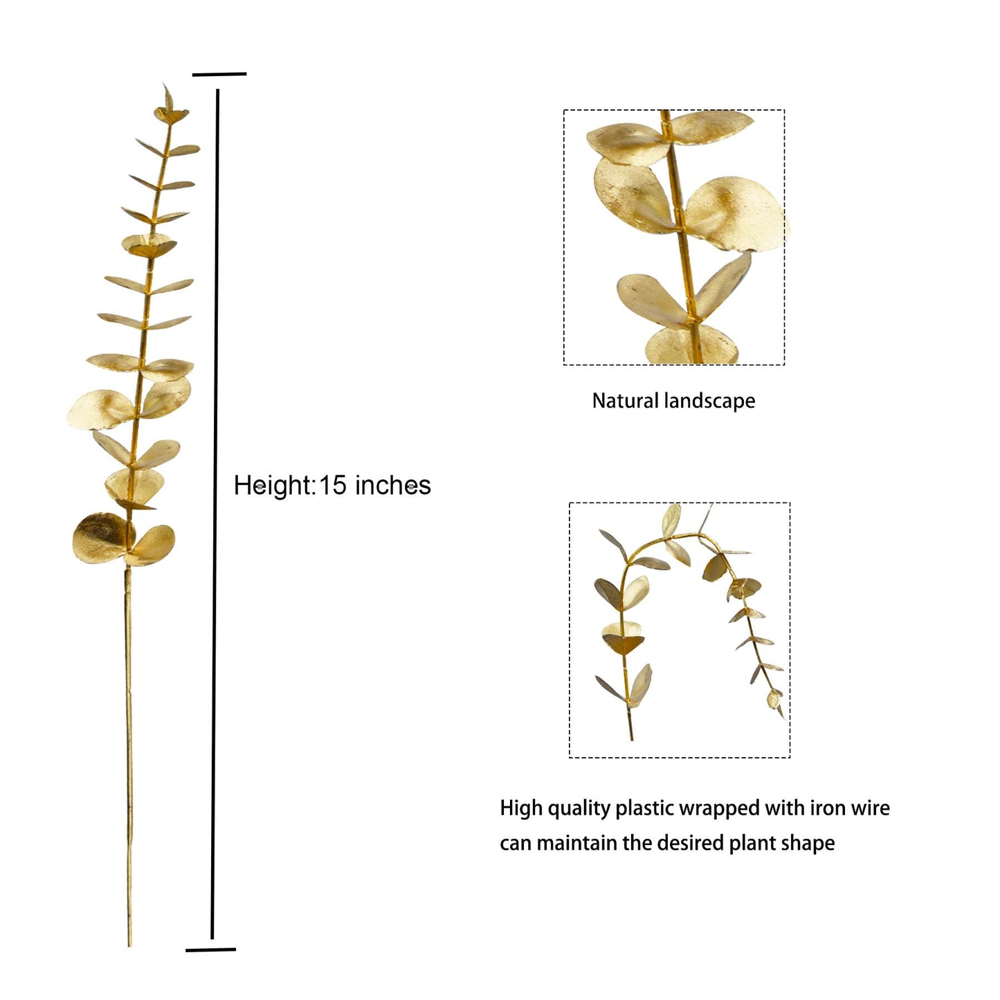 TGANNYOCR 36 Pcs Gold Artificial Eucalyptus Stems 15'' Faux Eucalyptus Leaves Decor Fake Greenery Branches for Xmas branchs Decor Wedding Bouquet Centerpiece Flower Floral Arrangement Home Decoration