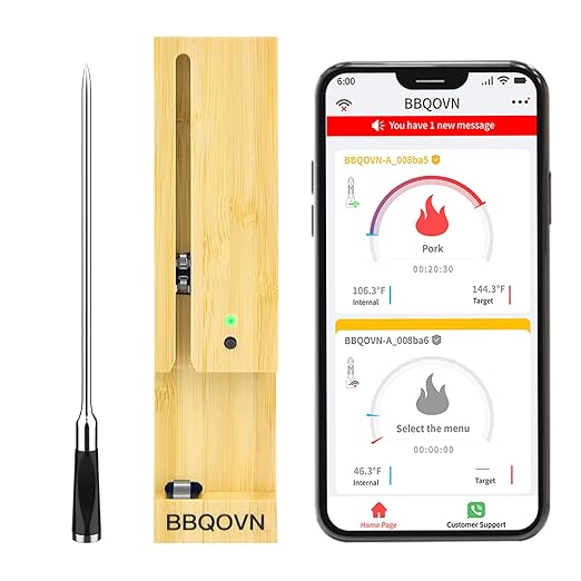 Meat Thermometer Wireless, 700FT Remote Digital Cooking Thermometer, Bluetooth Food Thermometer with Wireless Probe, iOS & Android Read App -Preprogrammed Temperatures for BBQ, Grill, Oven, Smoker