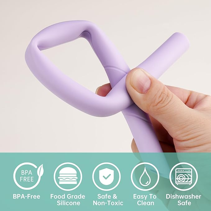 NiHome 6PCS Extra Wide Reusable Bent Silicone Straws for Boba, Smoothies, Bubble Tea, Eco-Friendly Bent Straws for Thick Drinks, Child-Safe, Customizable Length, 2 Brushes for Cleaning (Girl Colors)