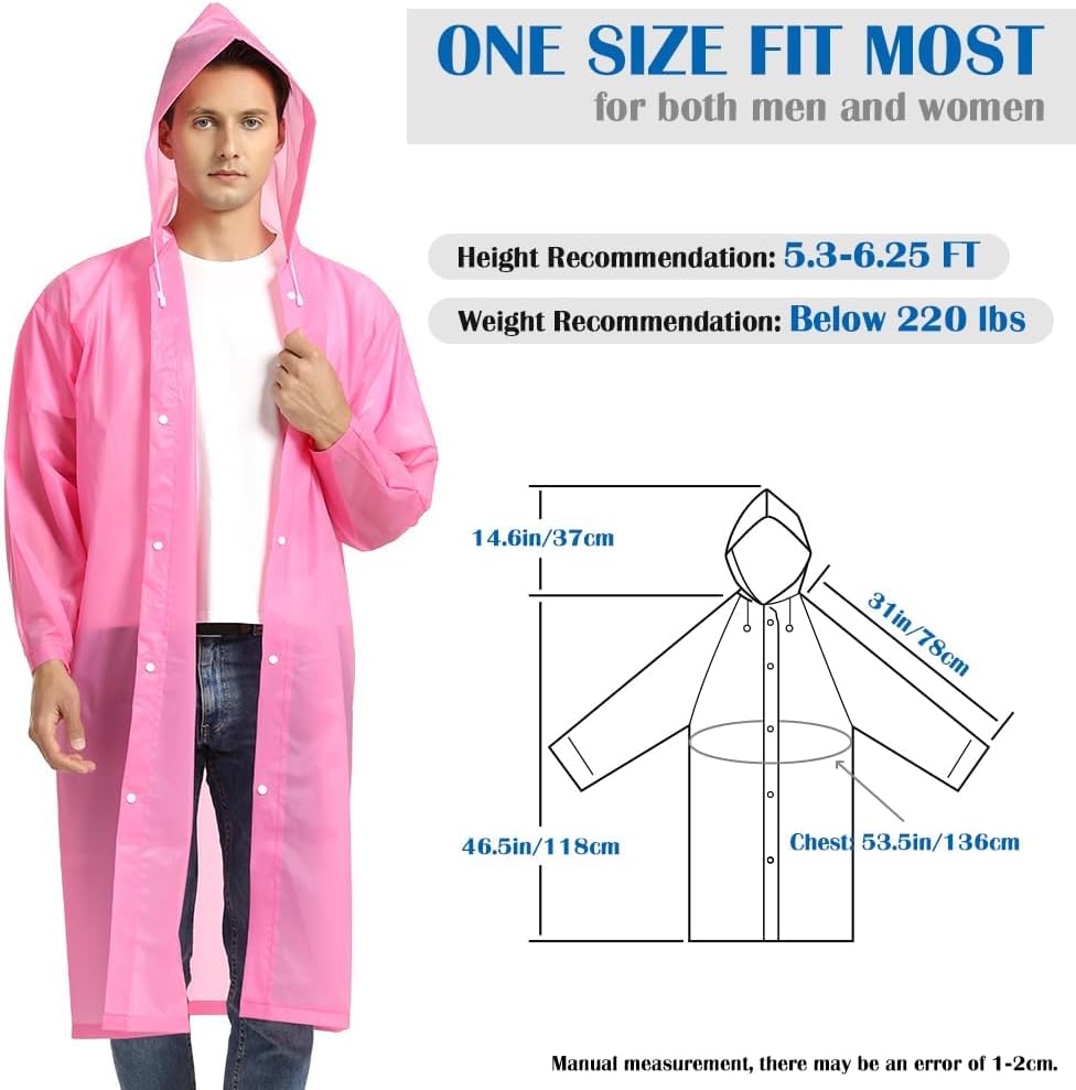 Opret 2 Pack Raincoats for Adults Reusable, EVA Rain Ponchos Lightweight Rain Coat Waterproof Rain Gear for Men and Women