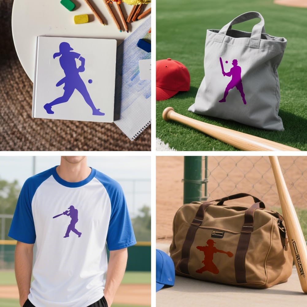 MAYJOYDIY 10 Pcs Baseball Stencil Reusable Ball Sports Stencils for Painting 5.9x5.9 Inches Player Action Drawing Templates with Paint Brush for Shirt Wood Wall Cards Home Gift Decoration