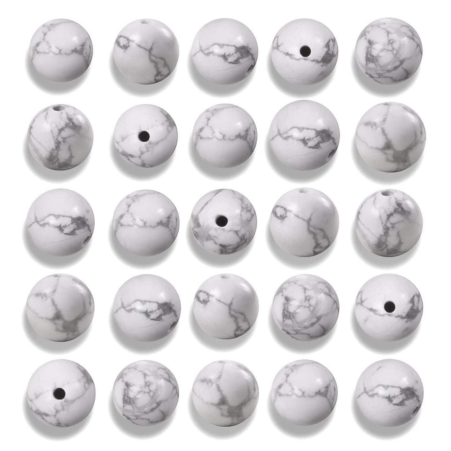NITOPUPU 100Pcs 10mm Natural Smooth White Howlite Gemstone Beads Round Loose Stone Beads for Jewerly Making with Crystal Stretch Cord