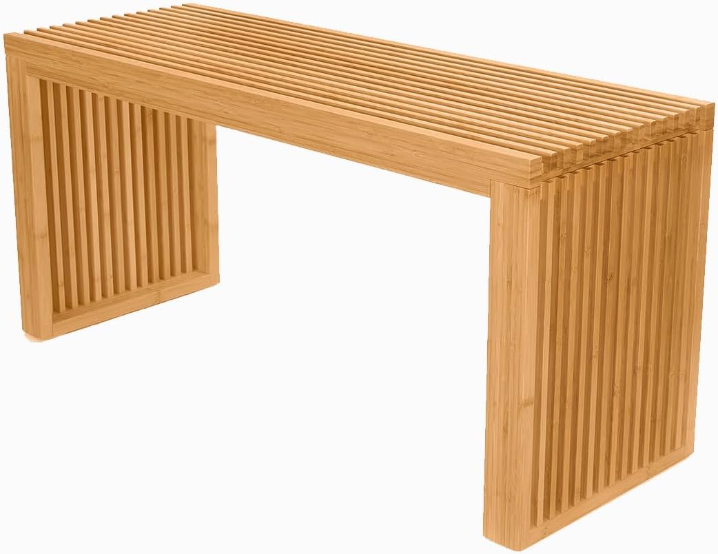 Bamboo Dining Bench, 35 Inch Farmhouse Decor Indoor Kitchen Table Bench with Outdoor & Entryway Functionality