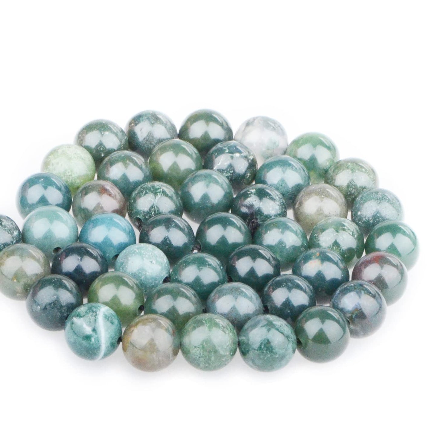 Bymitel 90 pcs Natural Genuine Real Round Loose Stone Beads Gemstone Spacers for Charm DIY Jewelry Making 15.5" per Strand 4mm (Green Moss Agate, 4mm)