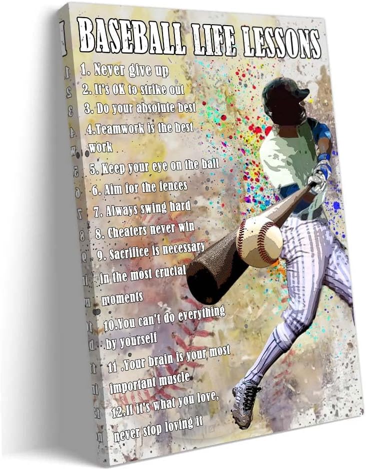 Strofupp Baseball Poster Framed Motivational Life Lessons Quotes Wall Art Picture Decor Prints Baseball Wall Art Sport Poster 12x18 inches