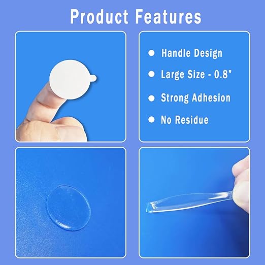 Double Sided Sticky Dots with Pull Tab, 0.79" Adhesive Sticky Tack Tape, Clear Museum Putty Sticky Glue for Wall Hanging, Crafts, Balloons, Poster, Decorations No Residue, 126 Dots