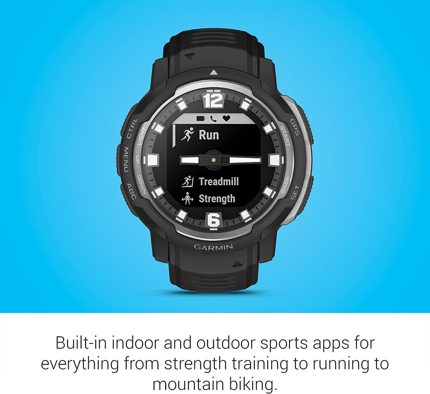 Garmin Instinct Crossover Rugged Hybrid Smartwatch Black With Watch Charging Stand, 2-Port Car Adapter, Wall-Adapter & Watch Cle