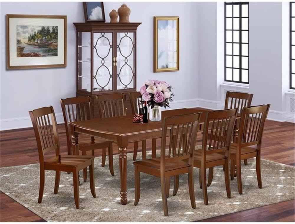 East West Furniture DODA9-MAH-W 9 Piece Dining Table Set Includes a Rectangle Dining Room Table with Butterfly Leaf and 8 Wood Seat Chairs, 42x78 Inch, Mahogany