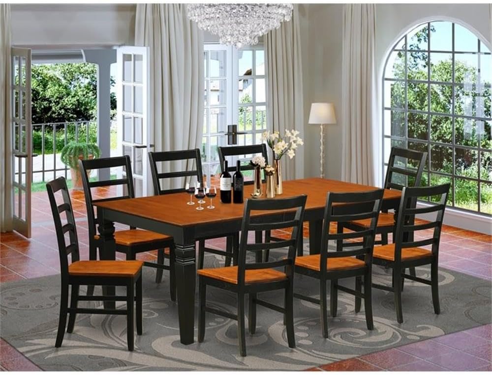 East West Furniture LGPF9-BCH-W 9 Piece Modern Dining Table Set Includes a Rectangle Wooden Table with Butterfly Leaf and 8 Dining Chairs, 42x84 Inch, Black & Cherry