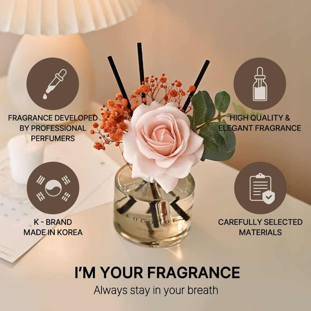 COCODOR Rose Flower Reed Diffuser/Dark Vanilla&Sandalwood/6.7oz/1Pack / Home Fragrance Scent Essential Oil Stick Diffuser for Bedroom Bathroom Home Décor