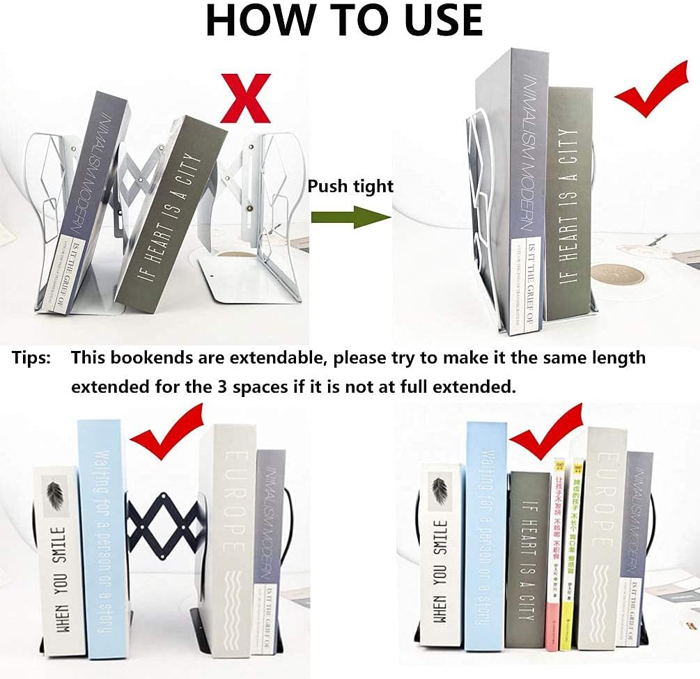 Adjustable Bookends Metal Book Ends for Heavy Book Holder Heavy Duty Bookends Nonskid Bookcase Desktop Book Organizer Binder Holder