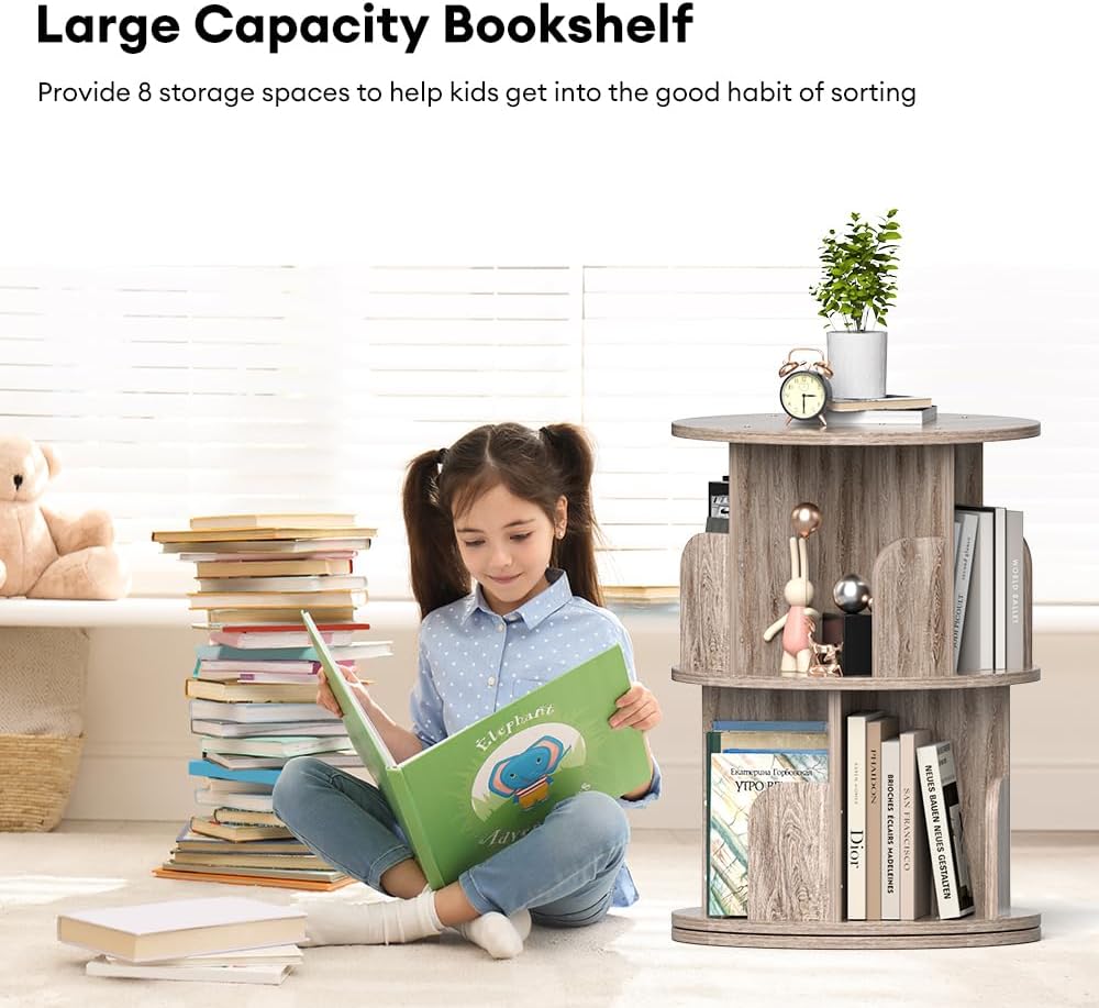 Nidouillet Small Rotating Bookshelf, 2 Tier Revolving Bookcase 360° Display Round Bookshelf Narrow Swivel Corner Book Shelf Standing Bookcase Adult Bedroom