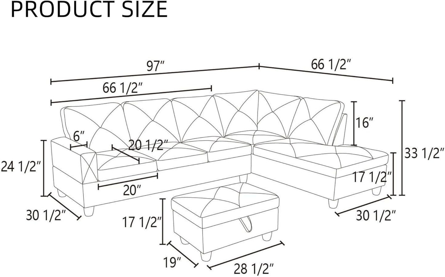 L Shaped Sectional Couches, Modern Modular Sectional Sofa Furniture for Living Room Bedroom, Comfy 4 Seat Couch with Ottoman Storage & Chaise, Brown