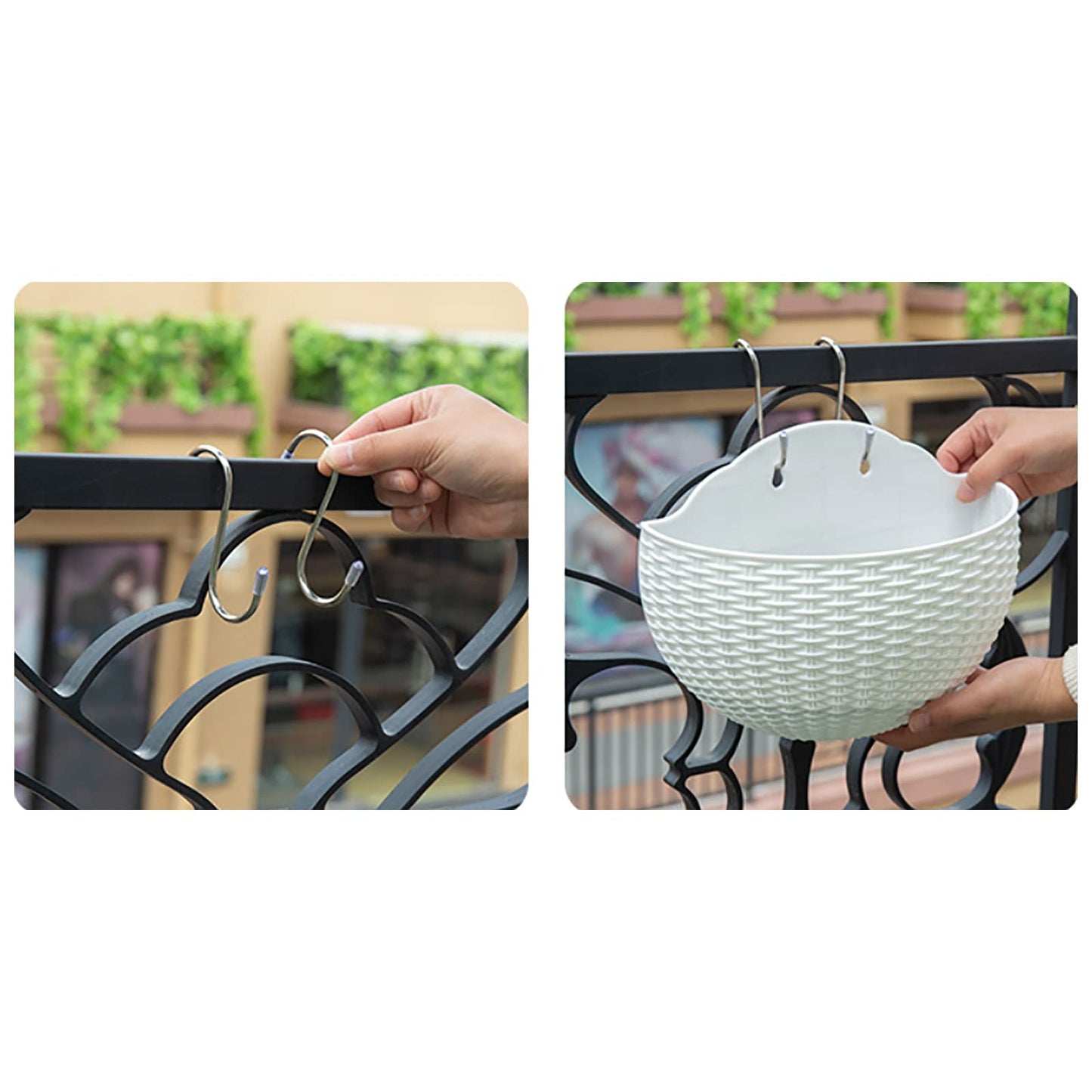 Hanging Planter Pot, Wall and Railing Hanging Planters with S Hooks, Half Round Imitation Rattan European Style Wall Flowerpot Rustic Decorative Flower Basket for Home(#2pcs 26 * 20.5cm Brick red)