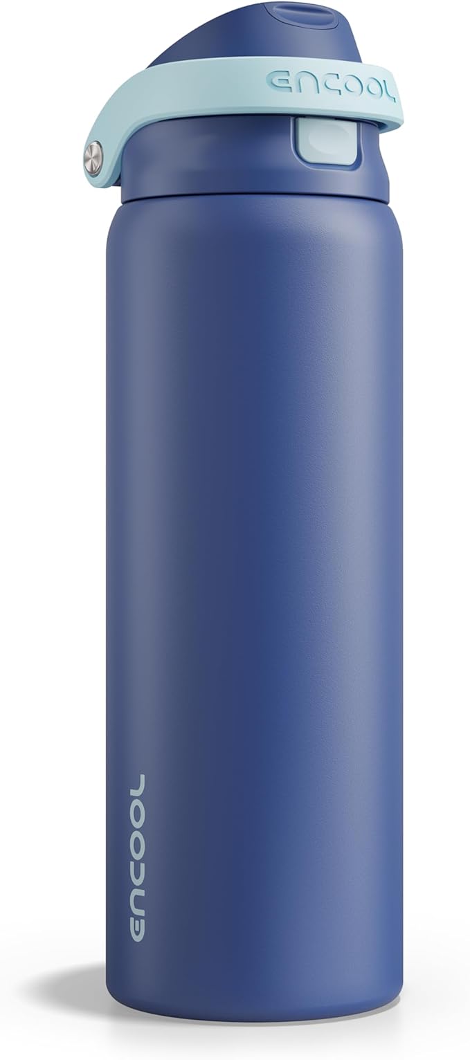ENCOOL Leakproof Insulated Water Bottle with Straw Dual-Sip Water Bottle Bag-Safe Design for Work, Commute & Gym – Keeps Drinks Cold All Day, 32 oz, Blueberry
