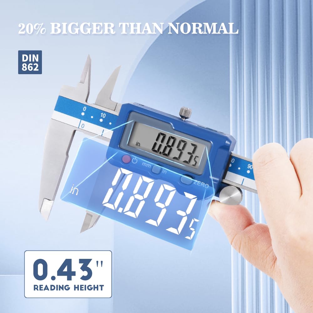 Dasqua High Precision 12 Inch/300mm Electronic Micrometer Digital Caliper Stainless Steel with Large LCD Screen Auto Off Featured Measuring Tool