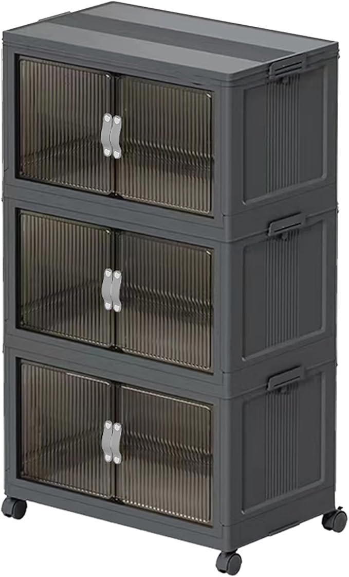 Collapsible Storage Bins with Lids Black Stackable Plastic Organizers for Clothes, Decor, Craft Supplies & Home Storage (3 racks, 17 Gal/rack)